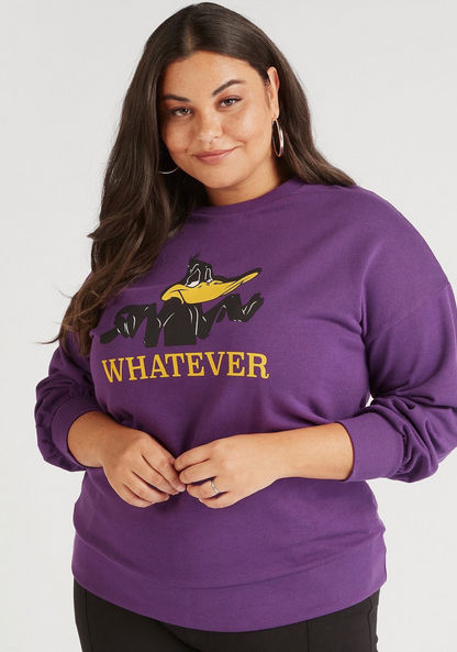 Daffy Duck Print Crew Neck Sweatshirt with Long Sleeves