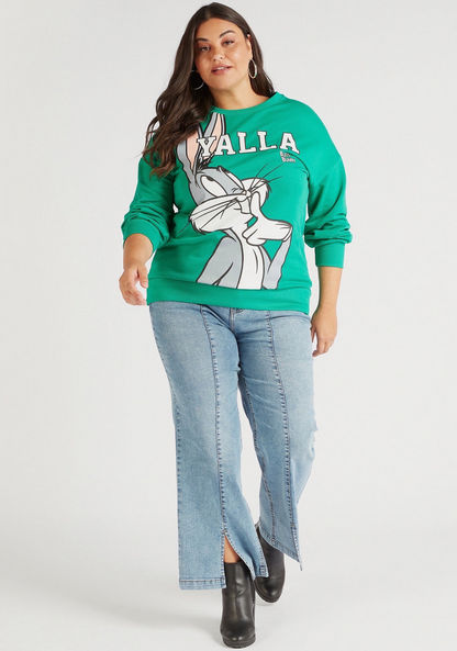Bugs Bunny Print Crew Neck Sweatshirt with Long Sleeves