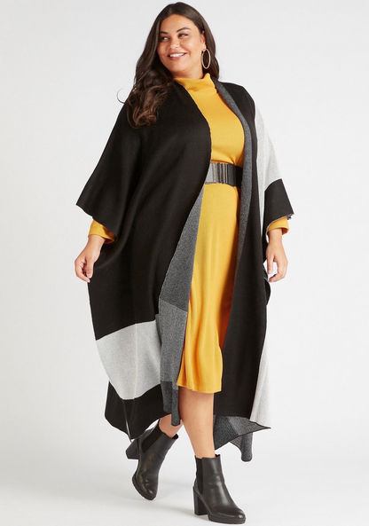 Dual-Tone Textured Kimono with 3/4 Sleeves