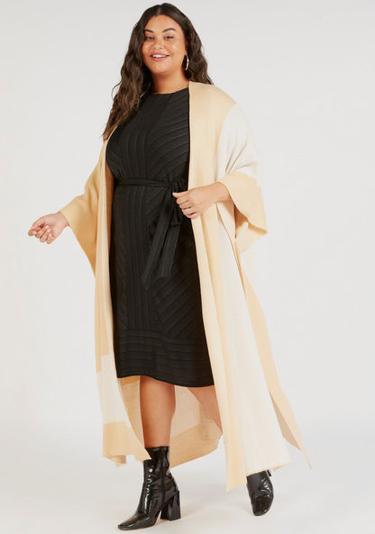 Dual-Tone Textured Kimono with 3/4 Sleeves