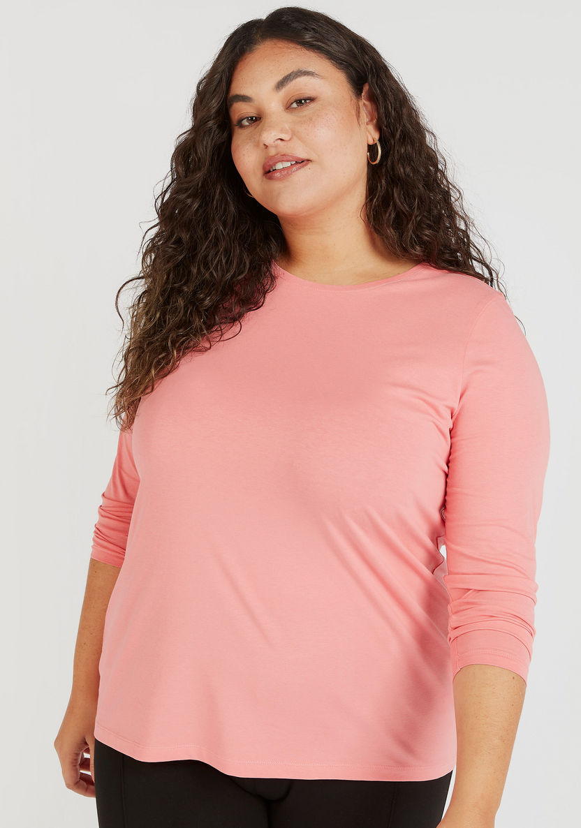 Solid Round Neck T-shirt with Long Sleeves-Tops-image-4