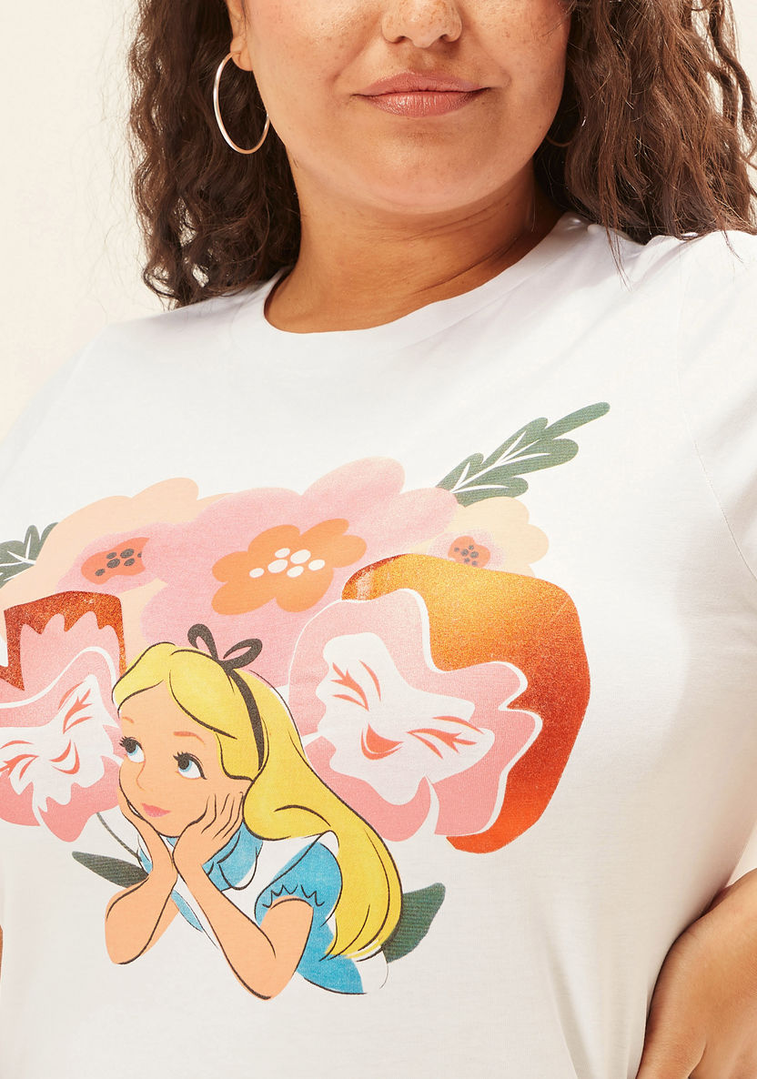 Alice in Wonderland Print Round Neck T-shirt with Short Sleeves-T Shirts-image-2