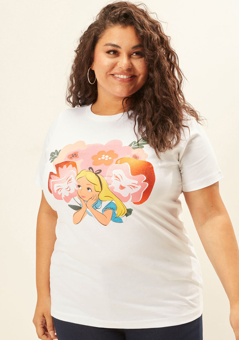 Alice in Wonderland Print Round Neck T-shirt with Short Sleeves-T Shirts-image-3