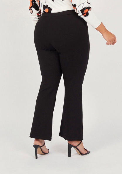 Solid Mid-Rise Bootcut Knit Leggings with Elasticated Waistband-Pants-image-3