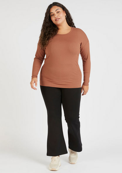 Textured Round Neck T-shirt with Long Sleeves-T Shirts-image-1