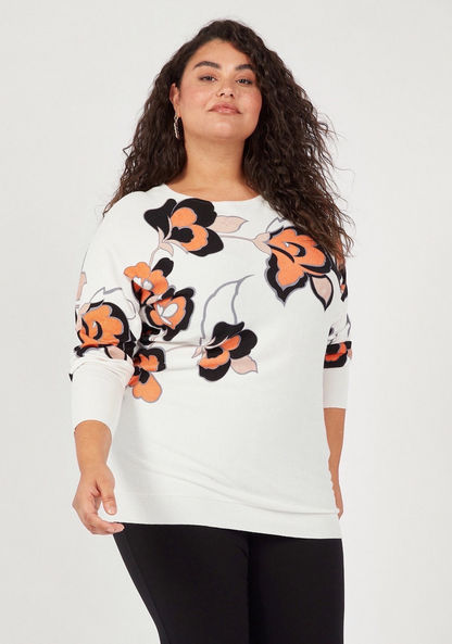 Floral Print Sweater with Round Neck and Long Sleeves-Cardigans & Sweaters-image-4