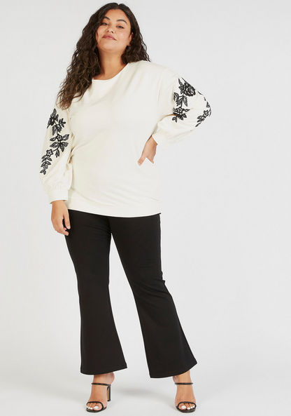 Embroidered Round Neck Sweatshirt with Long Sleeves-Hoodies & Sweatshirts-image-1