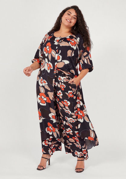 Floral Print Mid-Rise Palazzos with Shirred Waistband-Pants-image-1