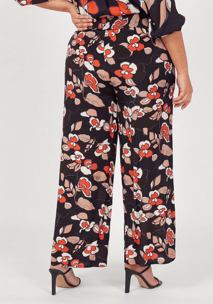 Floral Print Mid-Rise Palazzos with Shirred Waistband-Pants-image-3