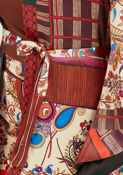Printed Kimono with Tie-Up Belt and Slit Detail-Kimonos-image-2
