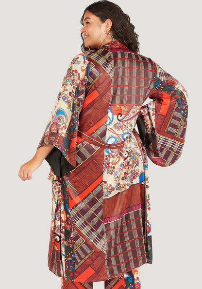 Printed Kimono with Tie-Up Belt and Slit Detail-Kimonos-image-3