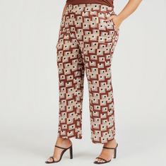 Printed Mid-Rise Wide Leg Trousers with Pockets