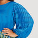 Striped Round Neck Top with Pleated Long Sleeves Top and Tie-Ups-Shirts & Blouses-thumbnail-2