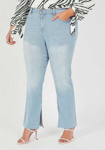 Solid Boot Cut Jeans with Pockets and Side Slit-Jeans-image-0