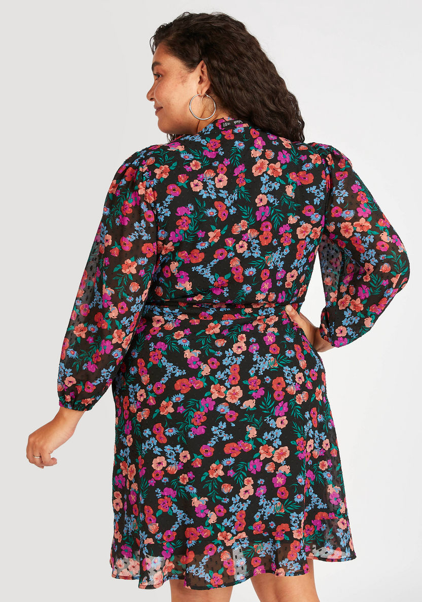 Floral Print Dress with Pocket and Tie-Up Detail-Dresses-image-3