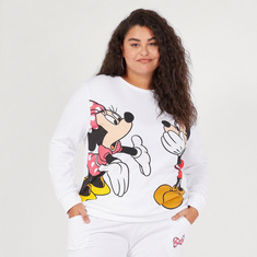 Mickey and Minnie Print Round Neck Sweatshirt with Long Sleeves