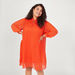 Pleated Tunic with Tie-Up Detail and Long Sleeves-Tops-thumbnail-1