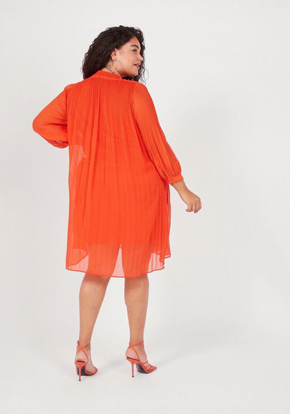 Pleated Tunic with Tie-Up Detail and Long Sleeves-Tops-image-3