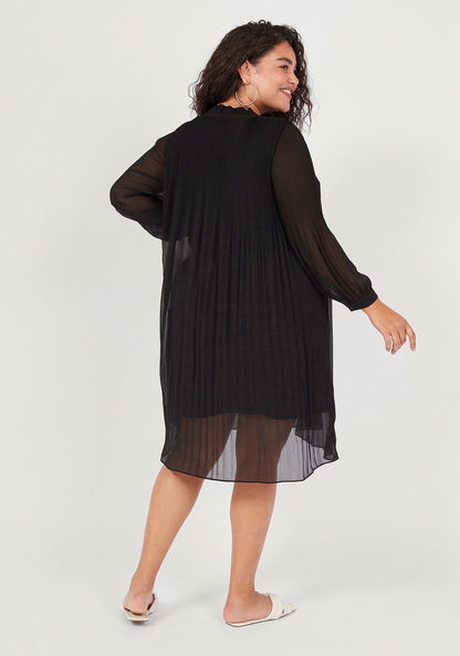 Pleated Tunic with Neck Tie-Ups and Long Sleeves-Dresses-image-3