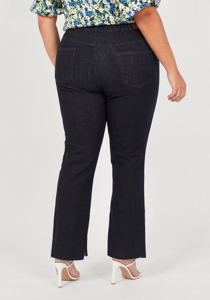 Solid Boot Cut Jeans with Pockets and Side Slit-Jeans-image-3