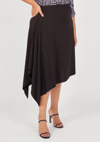 Textured Asymmetric Midi Skirt with Elasticised Waistband-Skirts-image-0