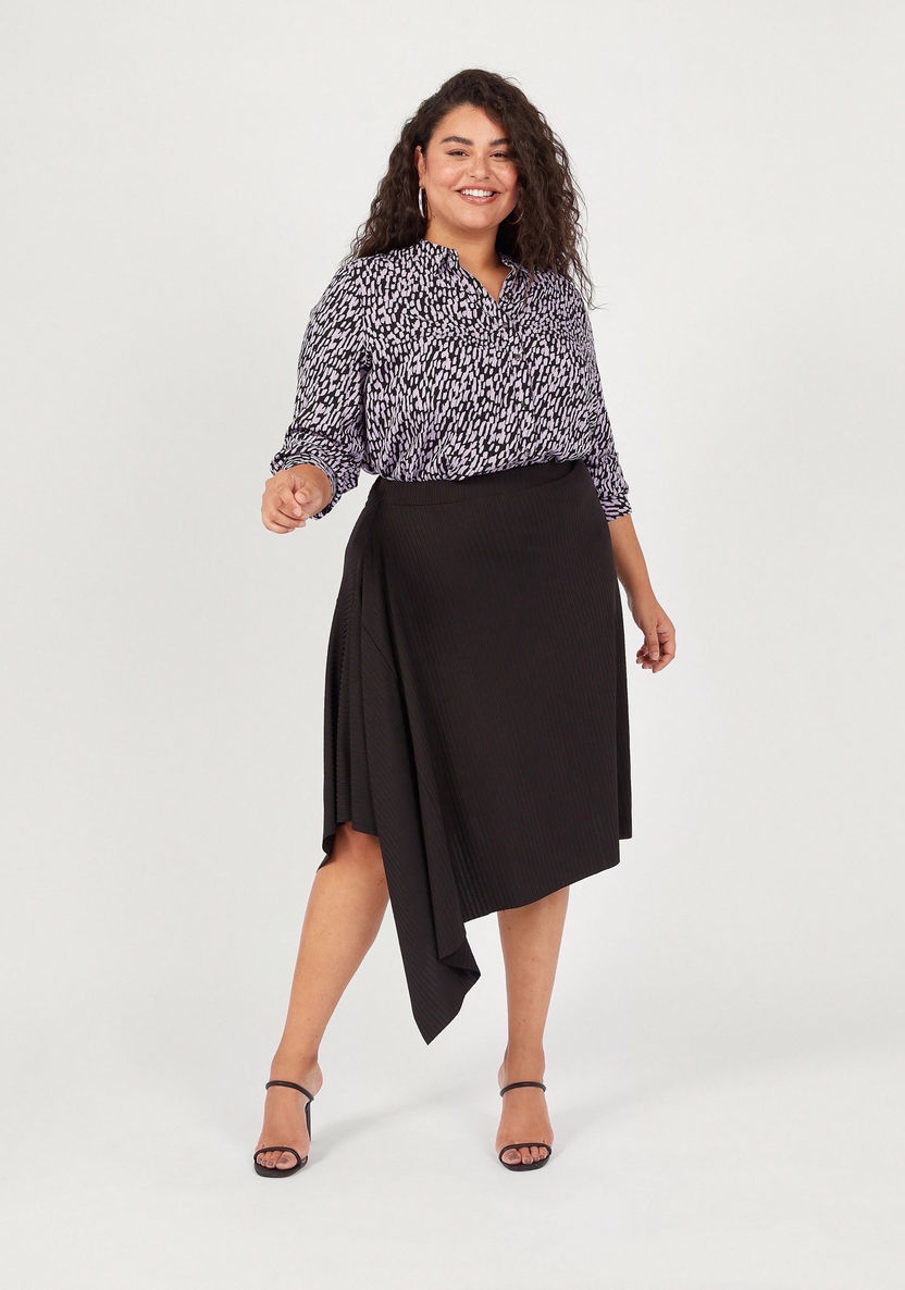 Textured Asymmetric Midi Skirt with Elasticised Waistband-Skirts-image-1