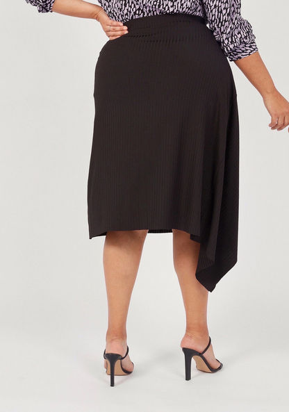 Textured Asymmetric Midi Skirt with Elasticised Waistband-Skirts-image-3