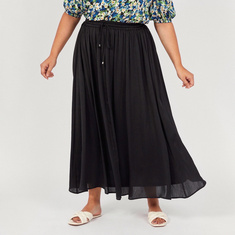 Textured Maxi A-Line Skirt with Drawstring Closure