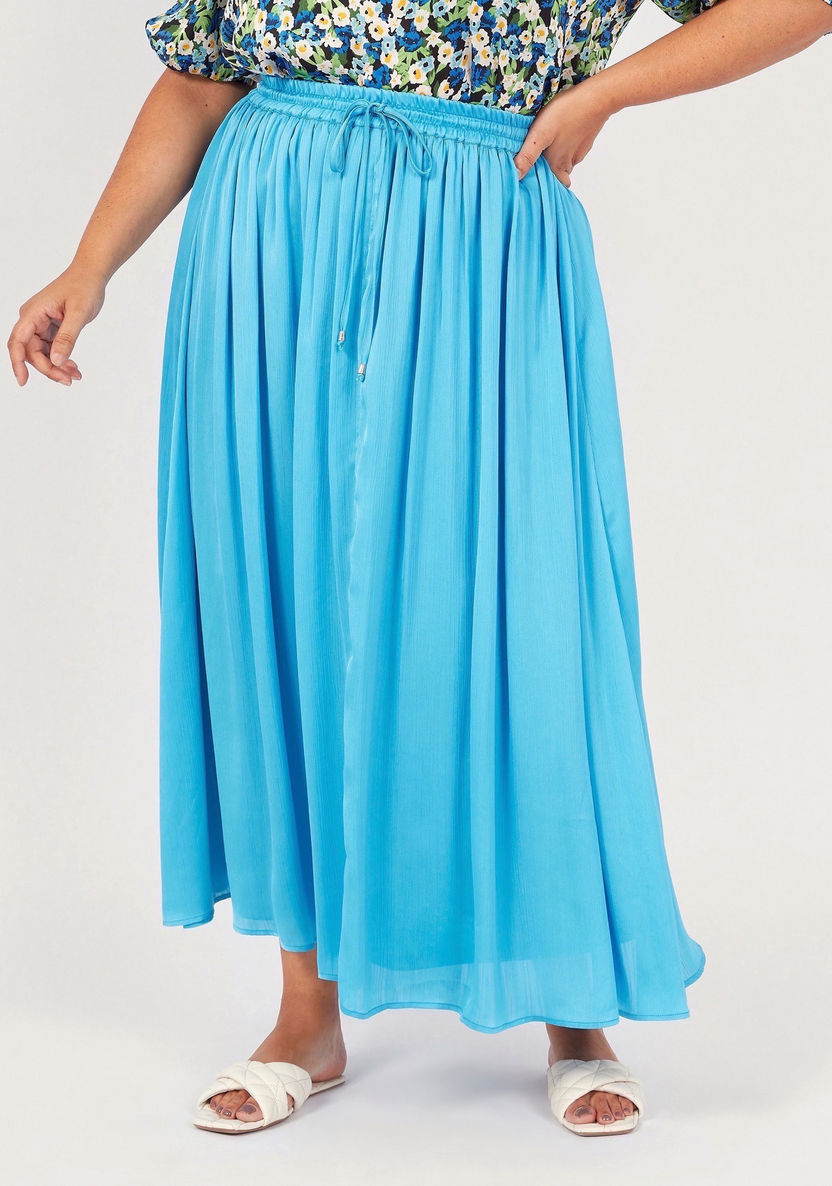 Textured Maxi A-Line Skirt with Drawstring Closure-Skirts-image-0
