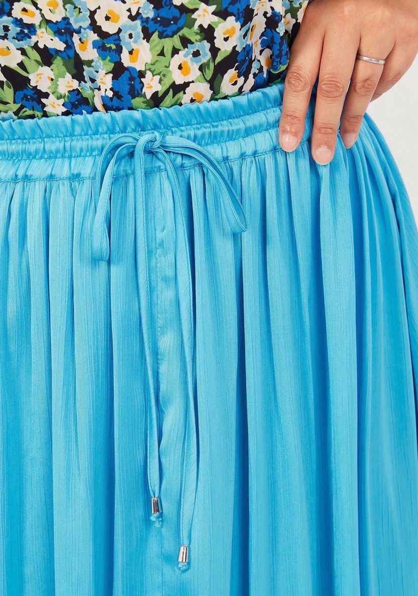 Textured Maxi A-Line Skirt with Drawstring Closure-Skirts-image-2