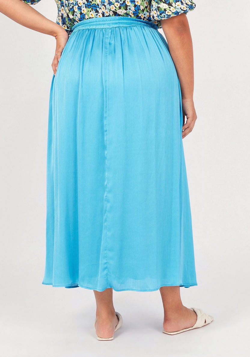 Textured Maxi A-Line Skirt with Drawstring Closure-Skirts-image-3