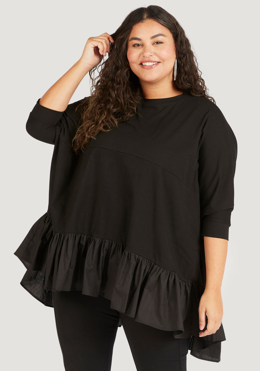 Solid Tunic with 3/4 Sleeves and Flared Hem-Tunics-image-0