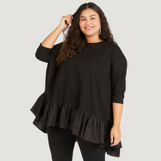 Solid Tunic with 3/4 Sleeves and Flared Hem