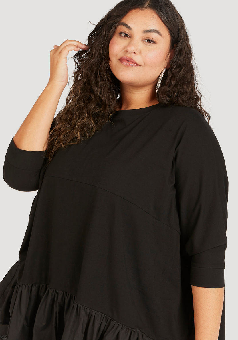 Solid Tunic with 3/4 Sleeves and Flared Hem-Tunics-image-4