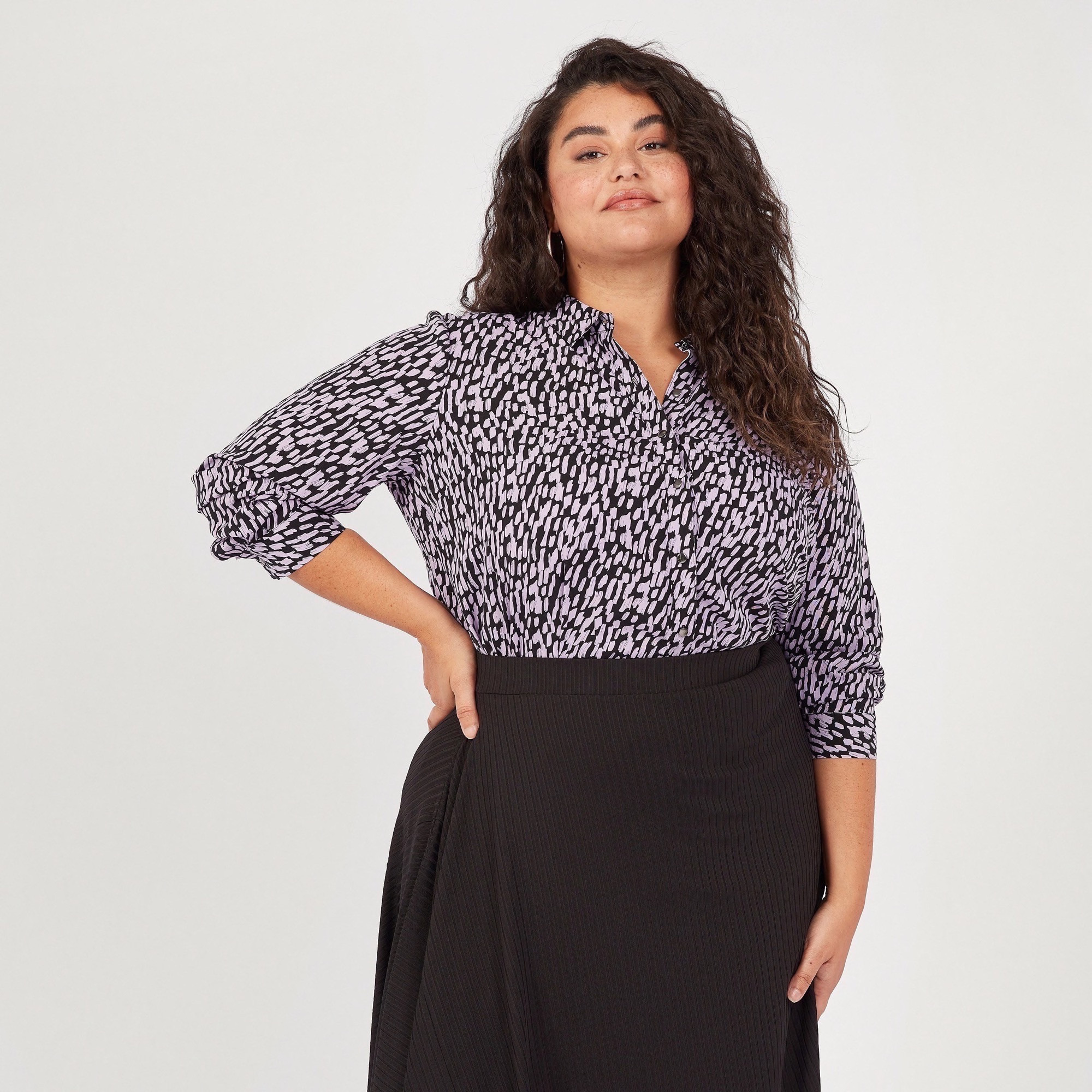 All-Over Print Shirt with Long Sleeves and Button Closure-women-clothing-shirtsandblouses-blouses-image-1