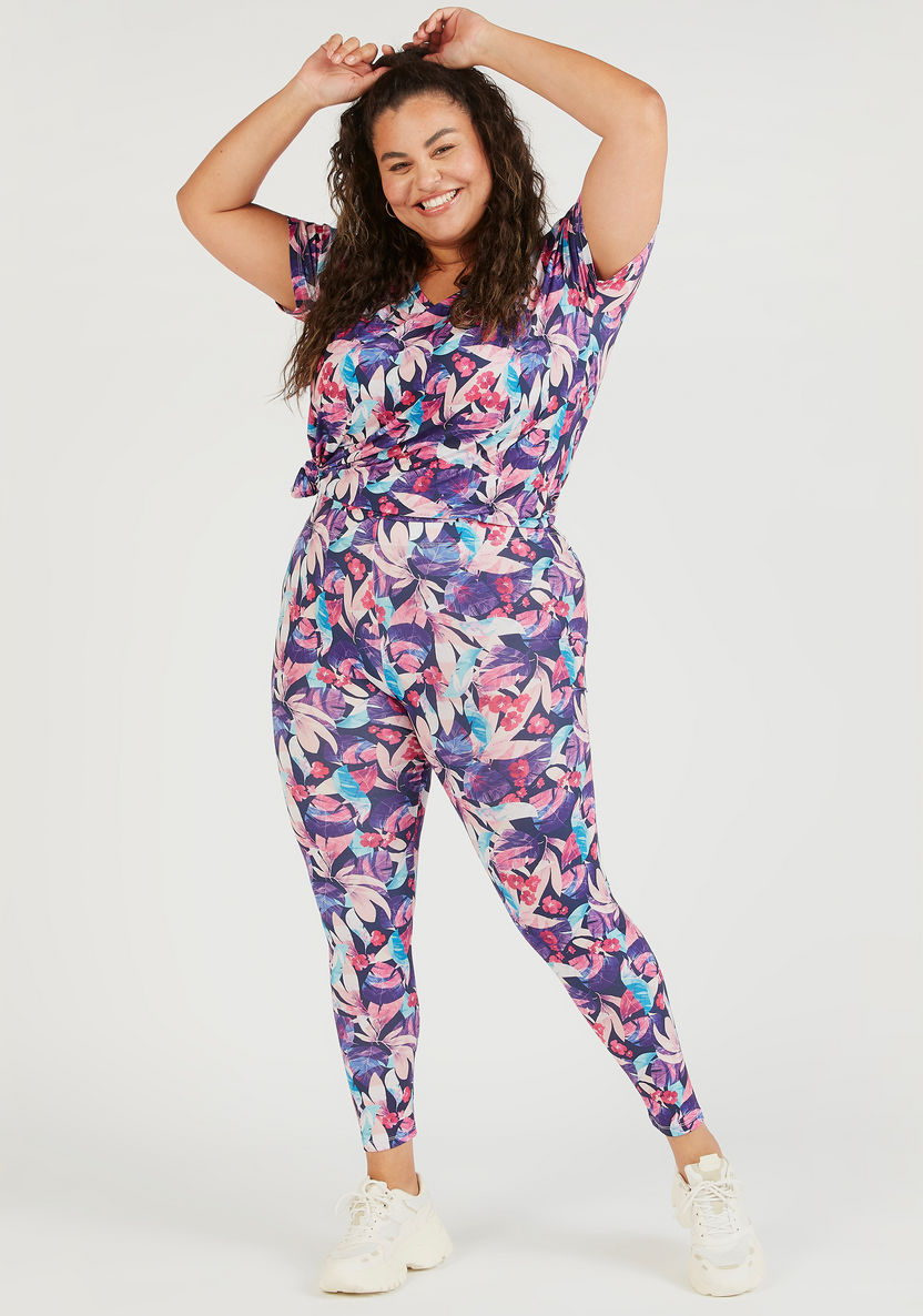 Floral Print Mid-Rise Leggings with Elasticated Waistband-Leggings and Jeggings-image-1