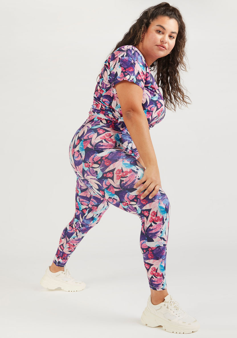 Floral Print Mid-Rise Leggings with Elasticated Waistband-Leggings and Jeggings-image-4