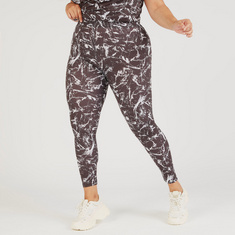 Printed Mid-Rise Leggings with Elasticated Waistband