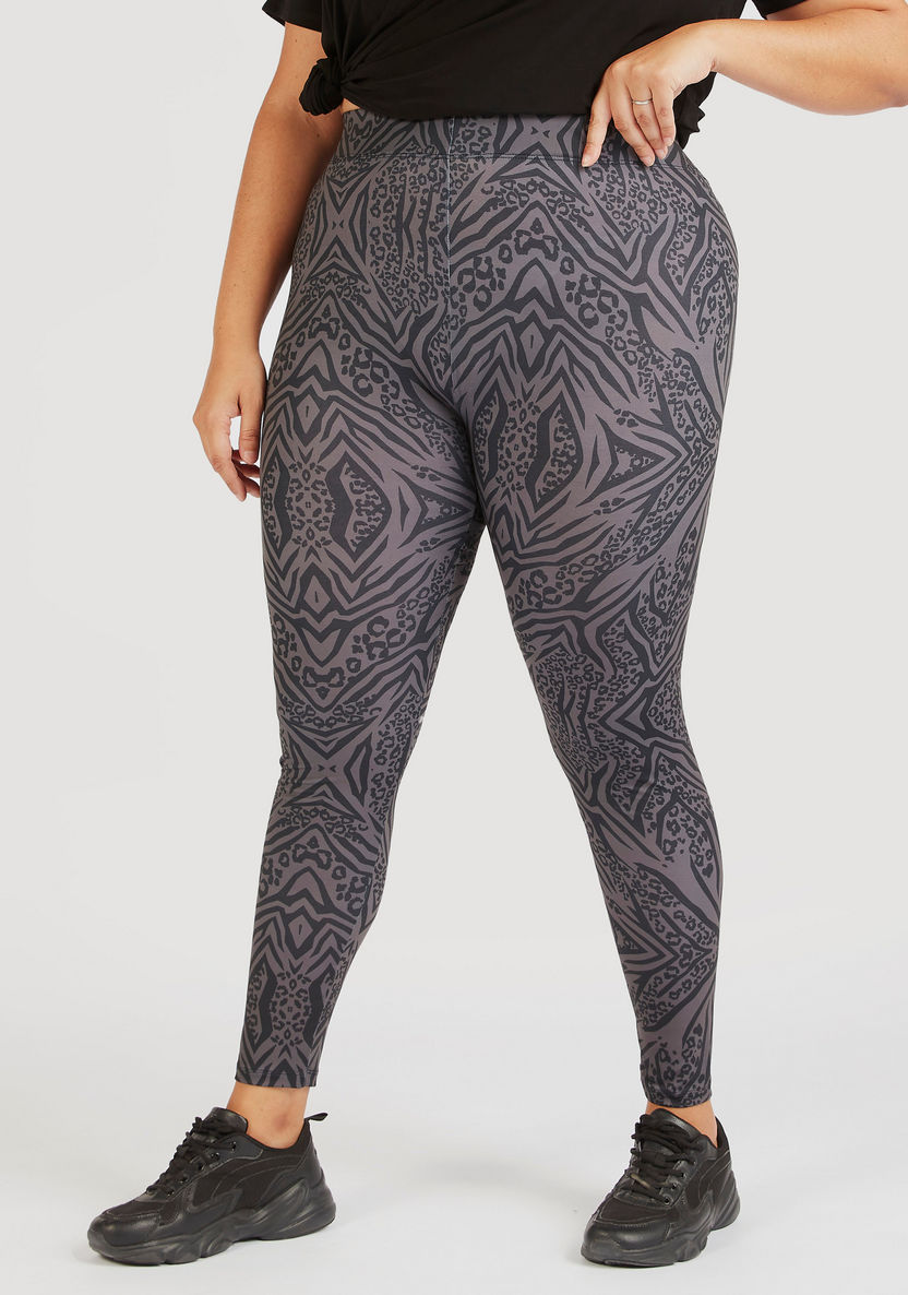 Printed Mid-Rise Leggings with Elasticated Waistband-Leggings and Jeggings-image-0