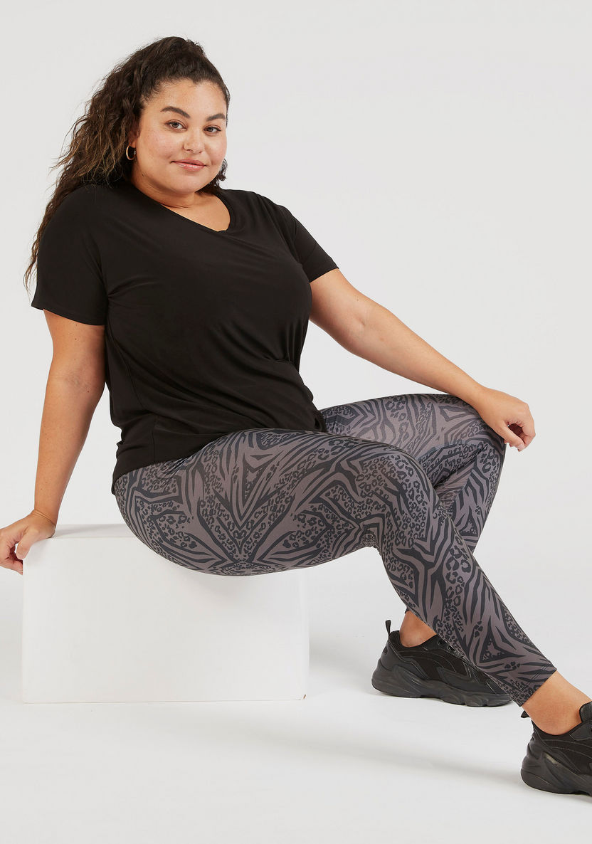 Printed Mid-Rise Leggings with Elasticated Waistband-Leggings and Jeggings-image-1