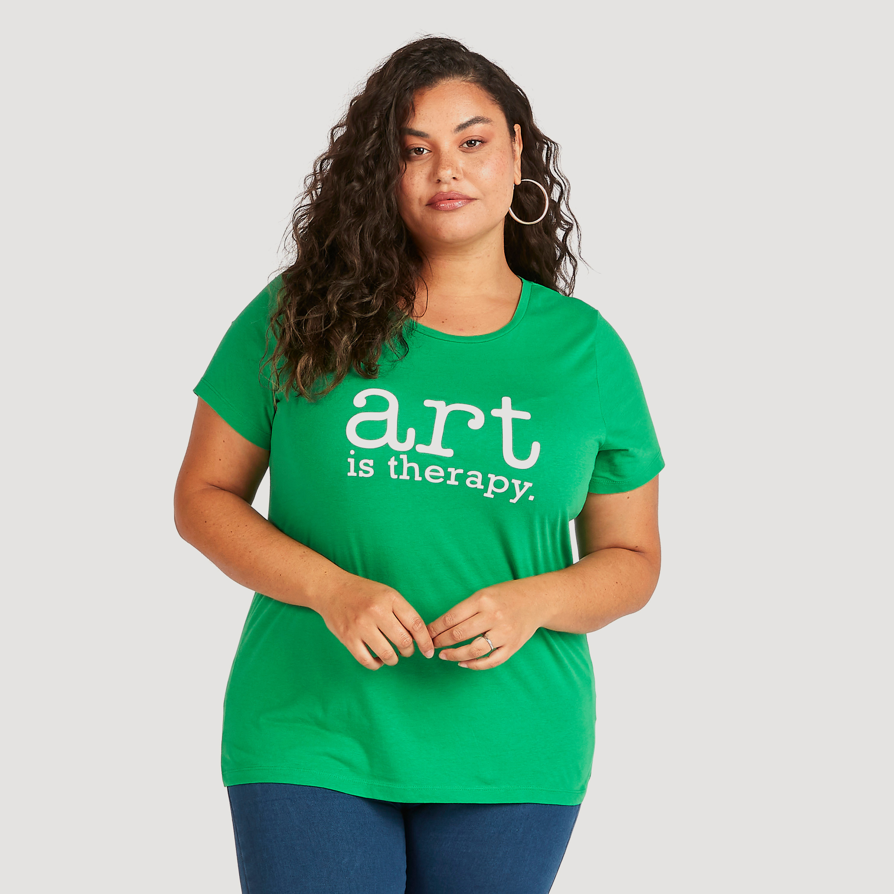 Typographic Print Round Neck T-shirt with Short Sleeves-women-clothing-tshirts-image-1