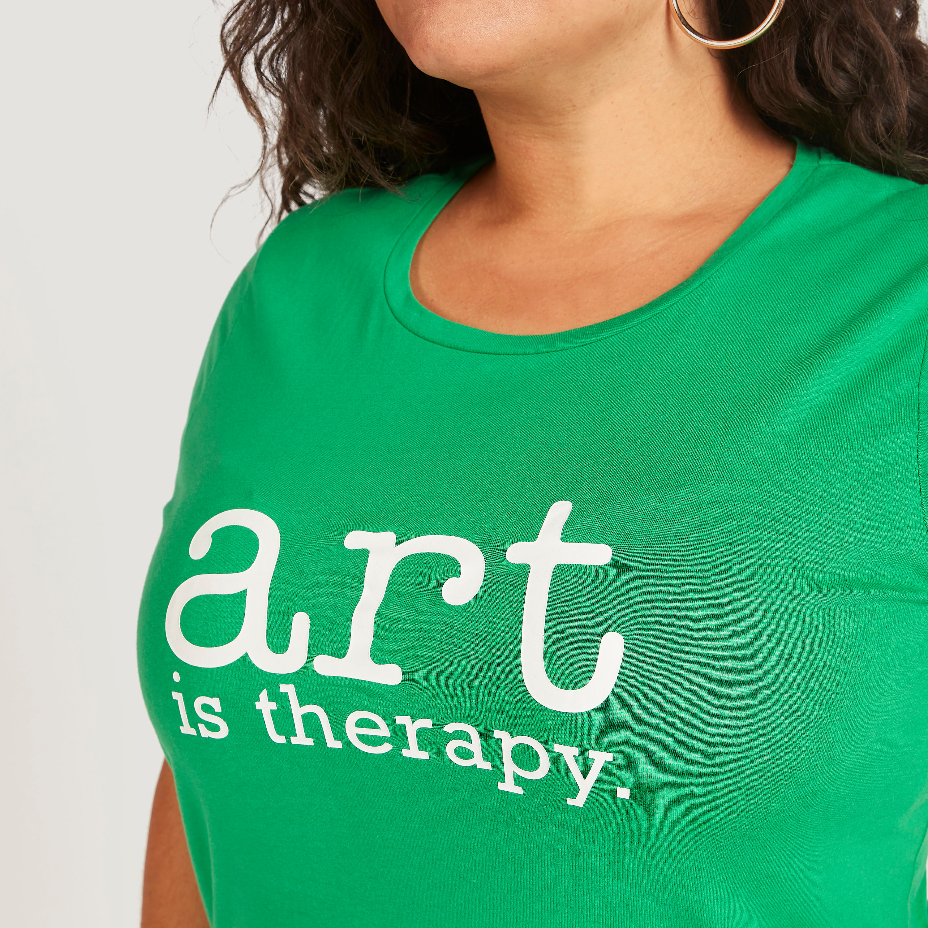 Typographic Print Round Neck T-shirt with Short Sleeves-women-clothing-tshirts-image-3