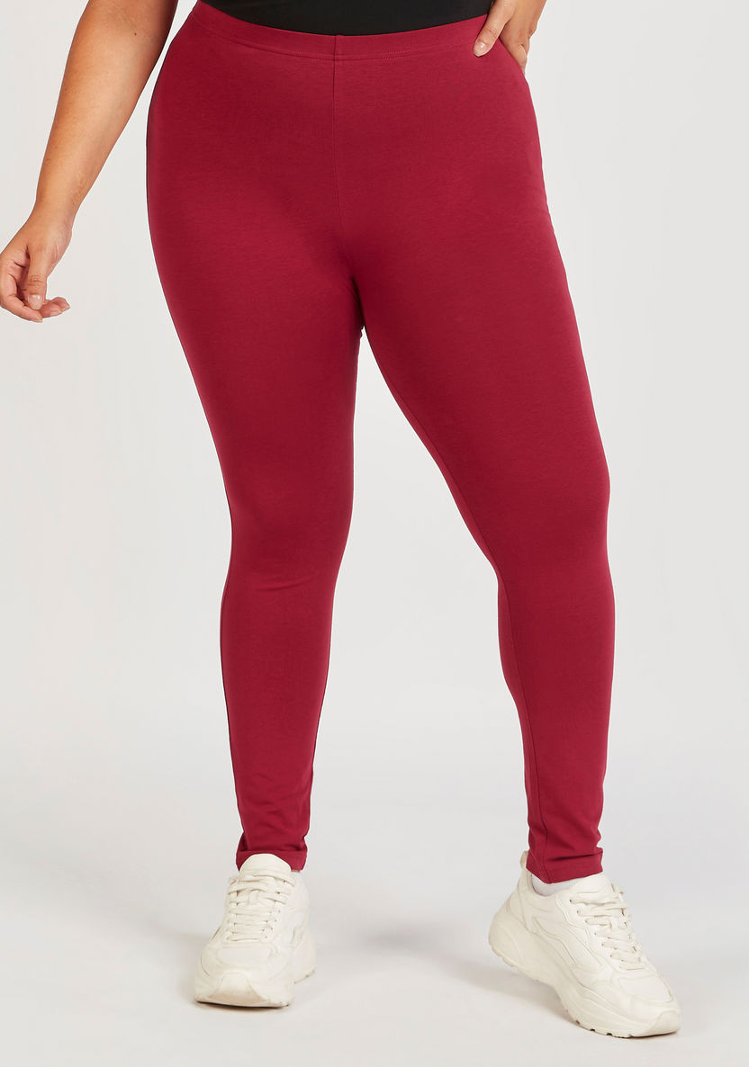 Solid Ankle Length Leggings with Elasticated Waistband-Leggings & Jeggings-image-0
