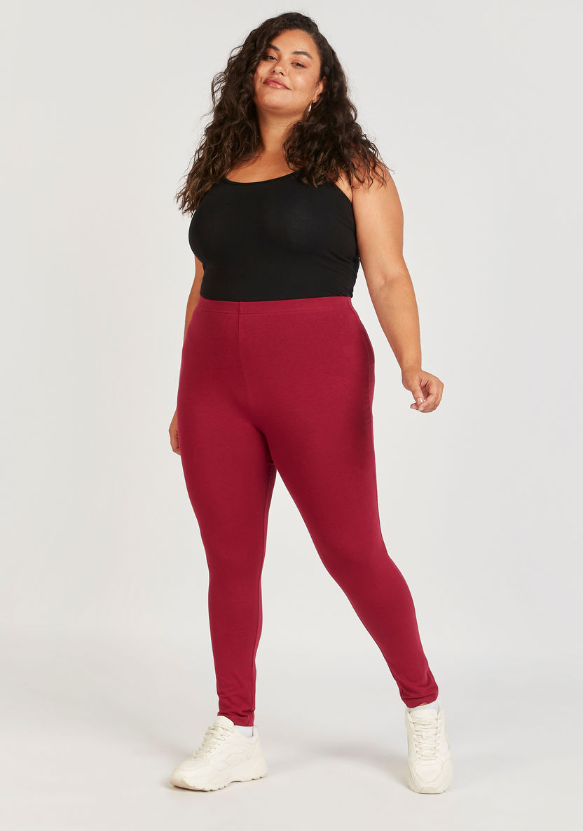 Solid Ankle Length Leggings with Elasticated Waistband-Leggings & Jeggings-image-1