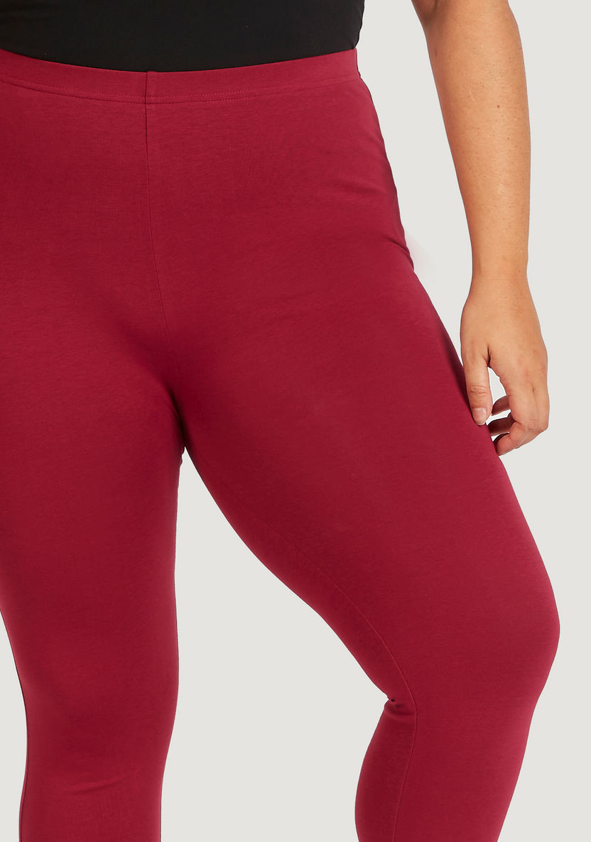 Solid Ankle Length Leggings with Elasticated Waistband-Leggings & Jeggings-image-2
