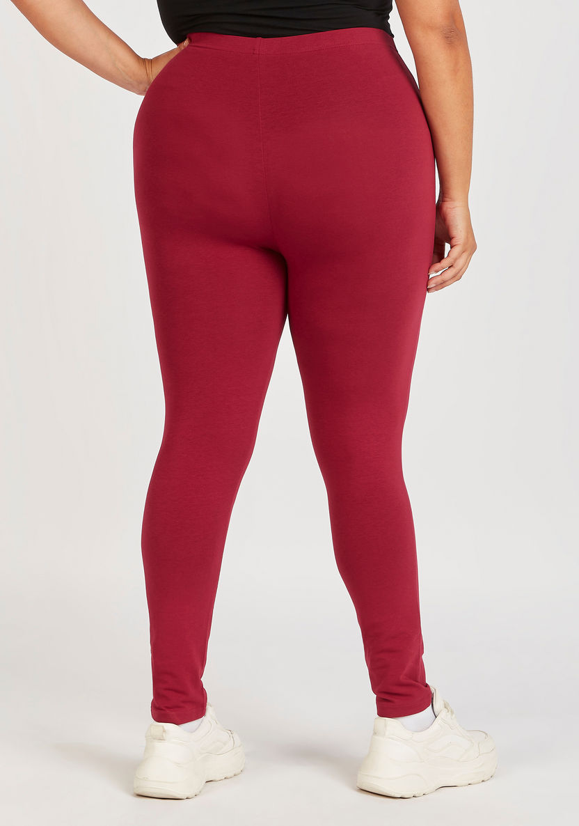Solid Ankle Length Leggings with Elasticated Waistband-Leggings & Jeggings-image-3