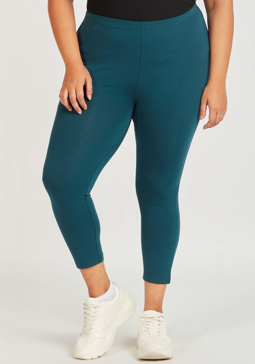Solid Ankle Length Leggings with Elasticated Waistband-Leggings & Jeggings-image-0
