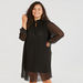Pleated High Neck Tunic with Tie-Up Detail and 3/4 Sleeves-Tunics-thumbnailMobile-0