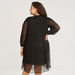 Pleated High Neck Tunic with Tie-Up Detail and 3/4 Sleeves-Tunics-thumbnailMobile-2