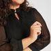 Pleated High Neck Tunic with Tie-Up Detail and 3/4 Sleeves-Tunics-thumbnail-3